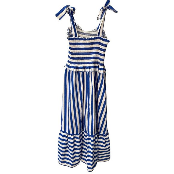 Lark + Grey Maxi Dress Blue and White Striped Tie Straps Size L Pre-owned Good - Picture 4 of 8